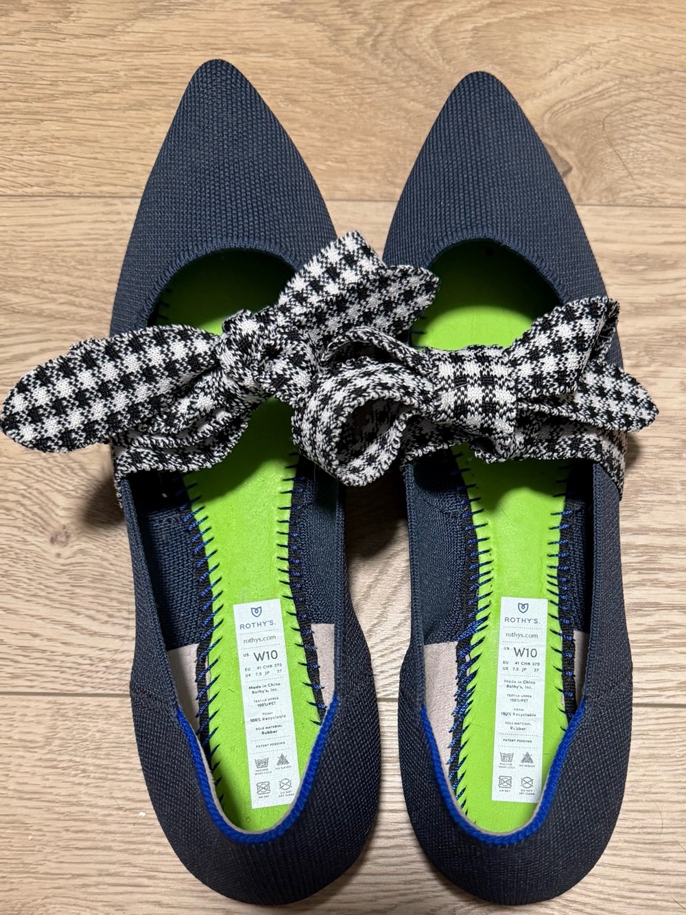 Rothy’s gingham Mary Jane pointed toe flats and navy blue - Picture 5 of 6